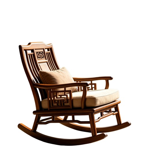Solid Ash Wood Rocking Chair with Cushions, Walnut Finish