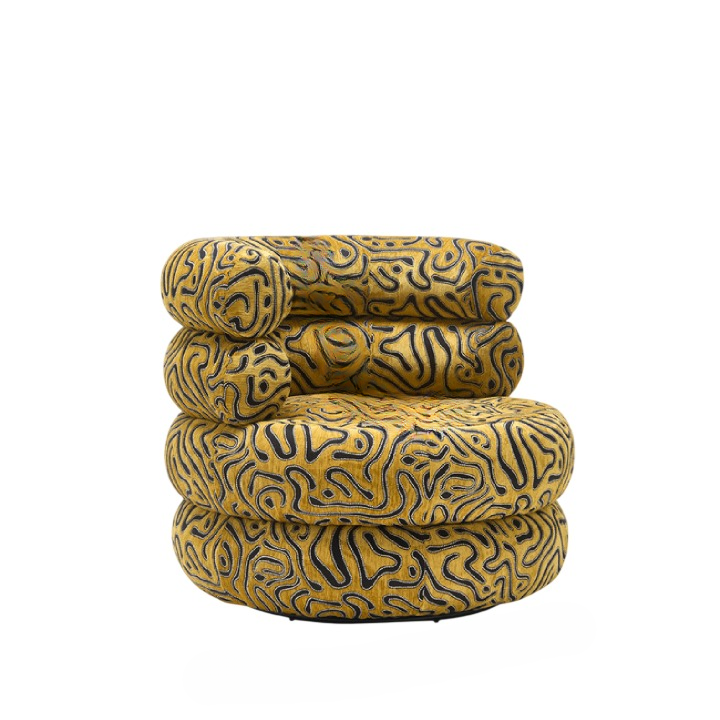 Mustard Tiger Pattern Swivel Accent Chair, Modern Jacquard Velvet Lounge Chair, Round Upholstered Single Sofa Chair for Living Room, Bedroom, Hotel and Lounge