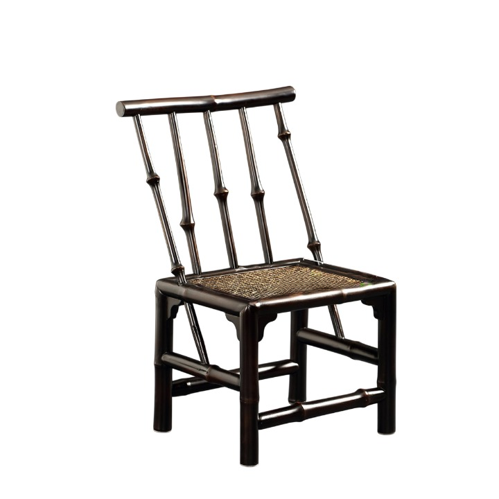 Black Bamboo Low Back Chair with Woven Seat, 27 Inch Tea Chair