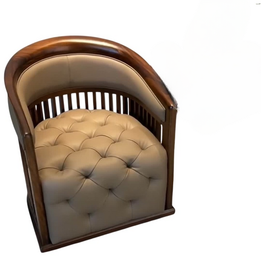 Ash Wood Barrel Accent Chair with Tufted Cushion and Spindle Back