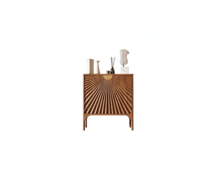 Walnut Brown Carved Wood Entryway Cabinet, Modern Accent Storage Cabinet, Sunburst Door Sideboard Console for Foyer, Living Room, Dining Room, Hallway, Bedroom