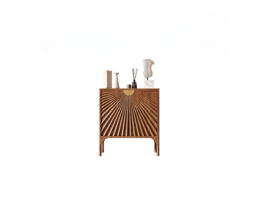 Walnut Brown Carved Wood Entryway Cabinet, Modern Accent Storage Cabinet, Sunburst Door Sideboard Console for Foyer, Living Room, Dining Room, Hallway, Bedroom