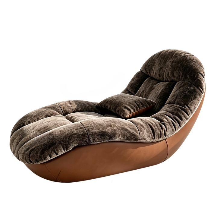 Chenille Chaise Lounge 63 Inch, Brown Curved Upholstered Reclining Sofa Chair
