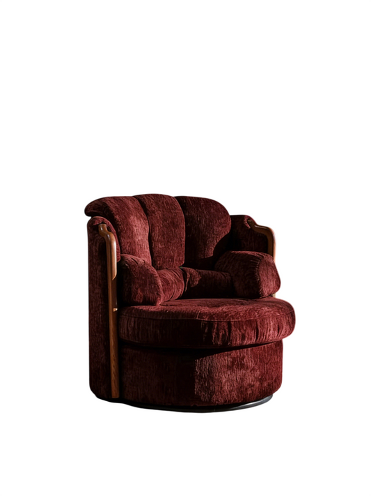 Vintage Swivel Accent Chair, Burgundy Chenille Lounge Chair with Plush Cushions, Upholstered Single Sofa Chair for Living Room, Study, Tea Room and Reading Nook