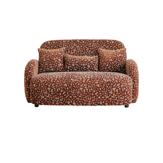 Brown Textured Fabric Loveseat Sofa with Pillows, Modern 2-Seater Couch
