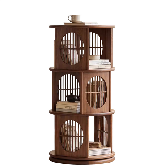 Solid Ash Wood Rotating Bookshelf, 3-Tier Round Display Shelf