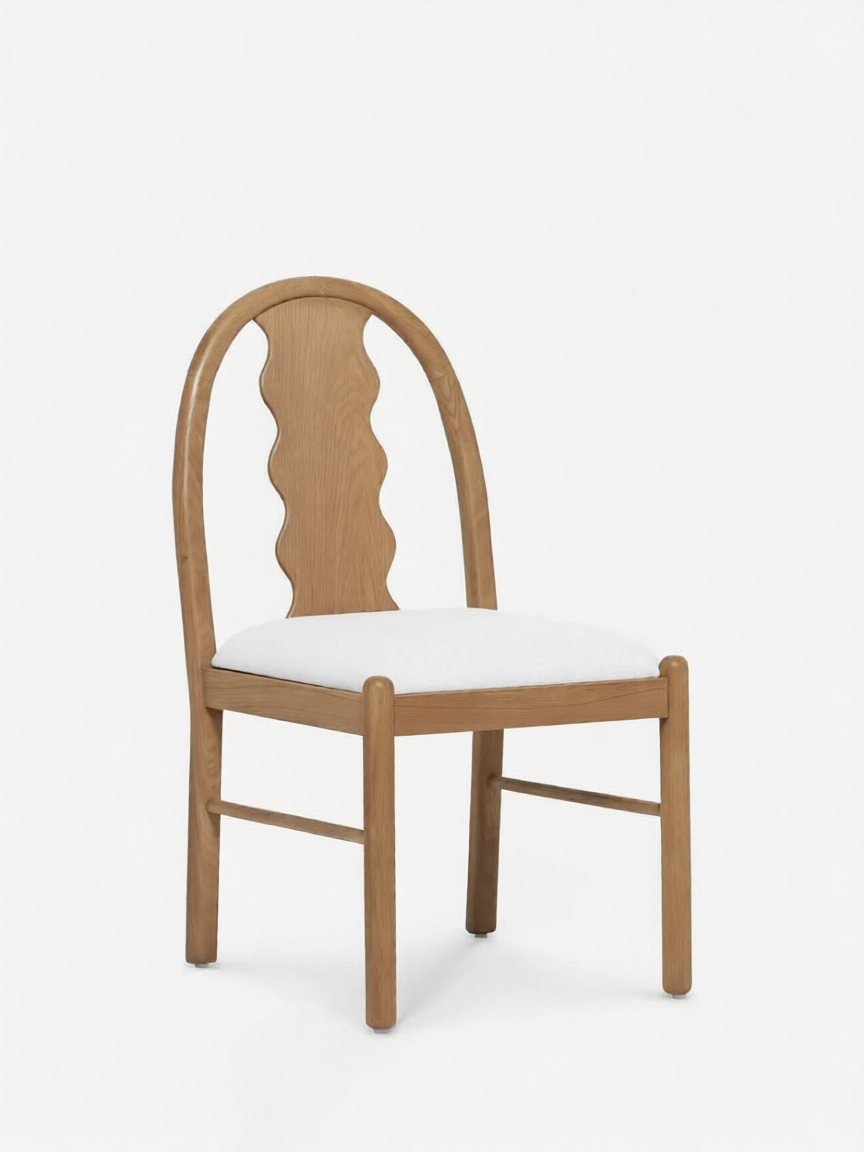 Chair with Wavy Carved Backrest, Modern Vintage Side Chair for Dining Room, Kitchen, Cafe, Bedroom, and Vanity