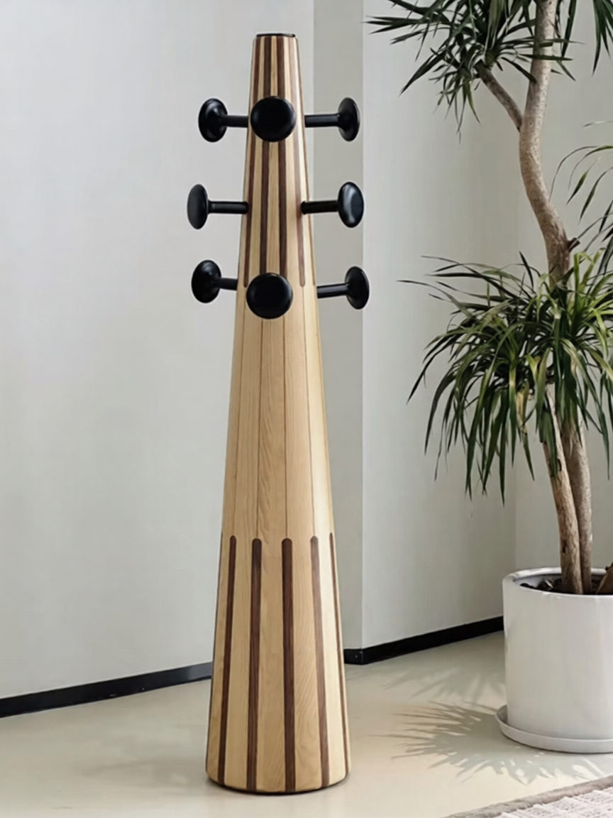 Modern Solid Wood Coat Rack, Sculptural Freestanding Coat Tree with Round Hooks, Artistic Wooden Hat Rack for Entryway, Bedroom, Hallway, Living Room, Office, and Foyer Storage