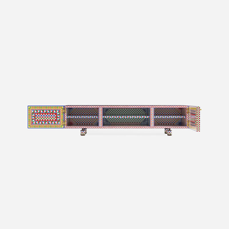 Luxury Extra Long TV Stand Entertainment Center Colorful Geometric Media Console Cabinet Modern Artistic Sideboard Storage Cabinet for Living Room Bedroom Villa
