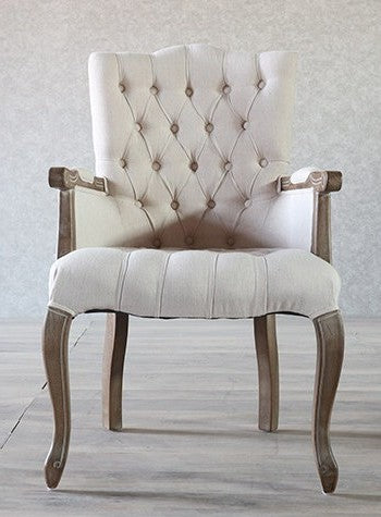 Tufted Upholstered Dining Chair with Solid Wood Frame and Linen Fabric