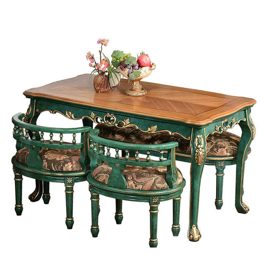 Solid Wood Dining Set with Table, 2 Chairs and Upholstered Bench, Green