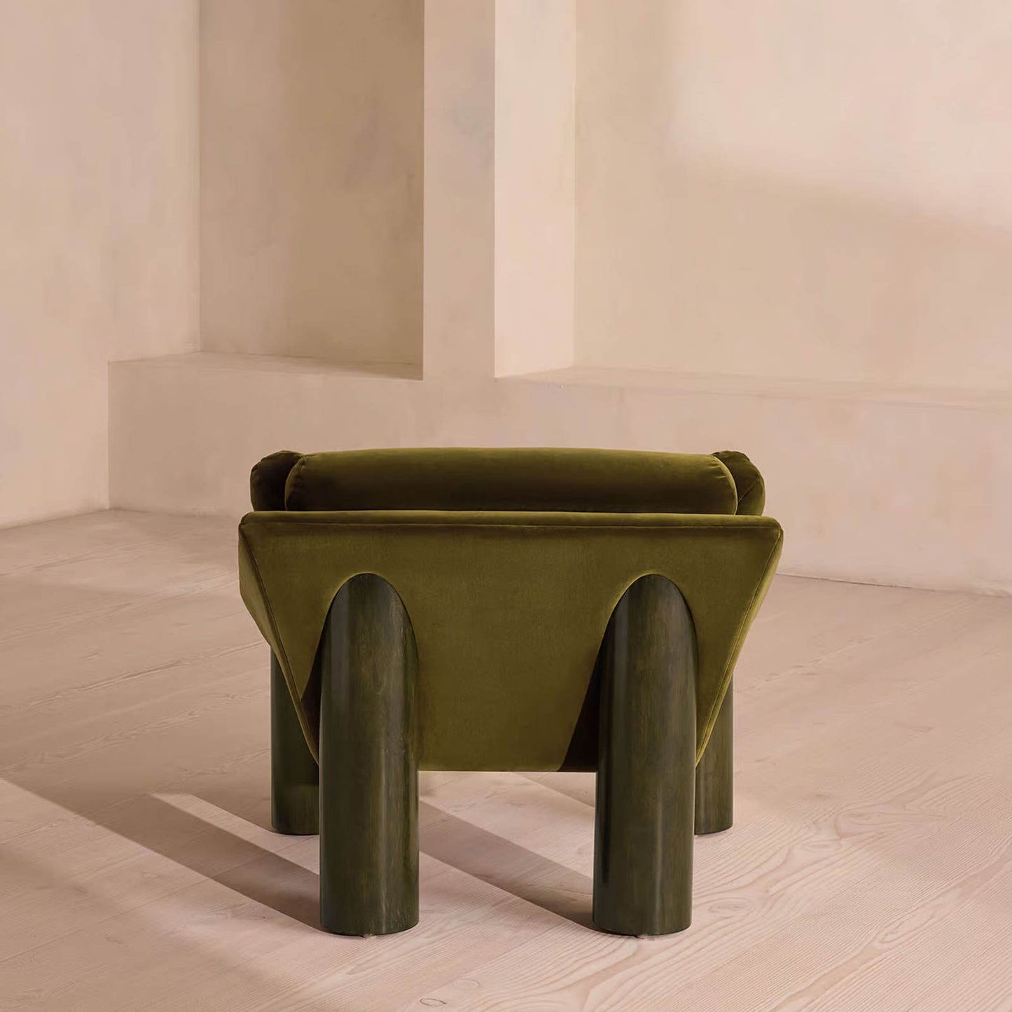 Olive Green Velvet Accent Chair with Channel Tufting and Wood Legs