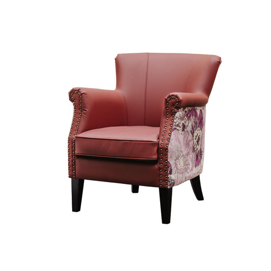 Burgundy Floral Accent Chair, Vintage Style Upholstered Armchair, Nailhead Trim Single Sofa Chair with Rolled Arms for Living Room, Bedroom, Office, Reading Corner