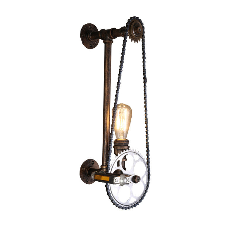Vintage Industrial Bicycle Gear Wall Sconce, Metal Pipe Wall Lamp with Chain Wheel Design, E27 Single Light Fixture for Bar, Cafe, Restaurant, Living Room, Hallway