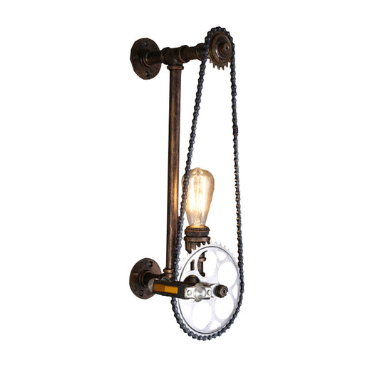 Vintage Industrial Bicycle Gear Wall Sconce, Metal Pipe Wall Lamp with Chain Wheel Design, E27 Single Light Fixture for Bar, Cafe, Restaurant, Living Room, Hallway