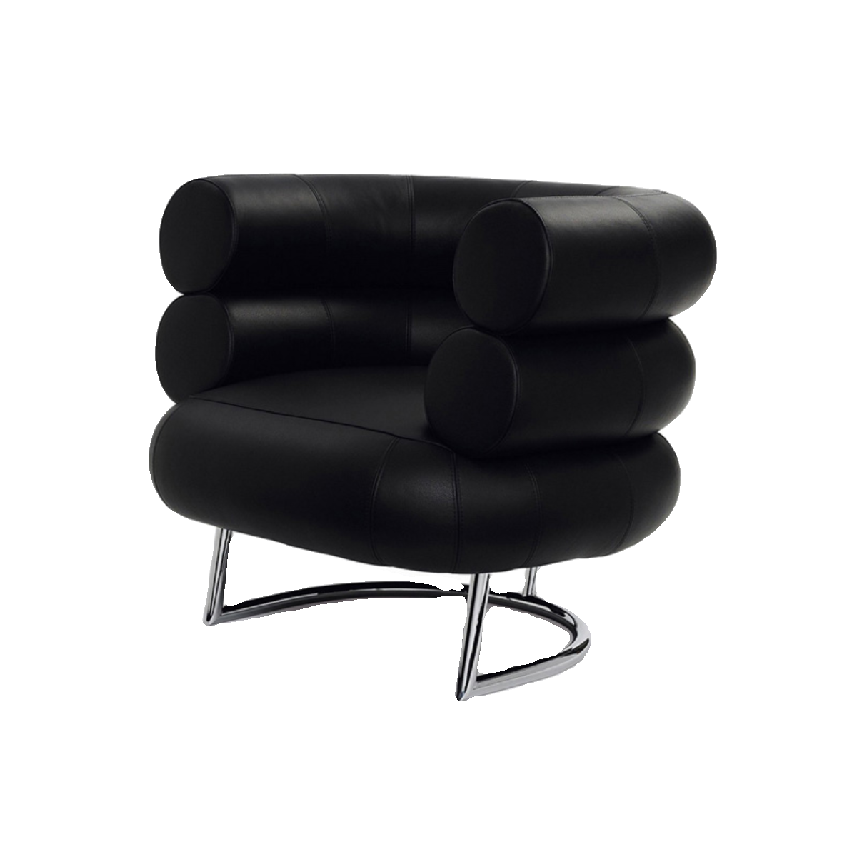 Black Leather Cylinder Accent Chair, Modern Tubular Lounge Armchair with Chrome Metal Frame for Living Room, Bedroom, Office and Hotel Lounge