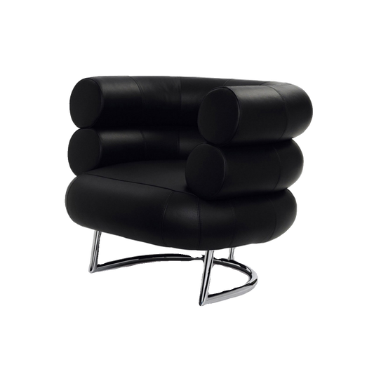 Black Leather Cylinder Accent Chair, Modern Tubular Lounge Armchair with Chrome Metal Frame for Living Room, Bedroom, Office and Hotel Lounge