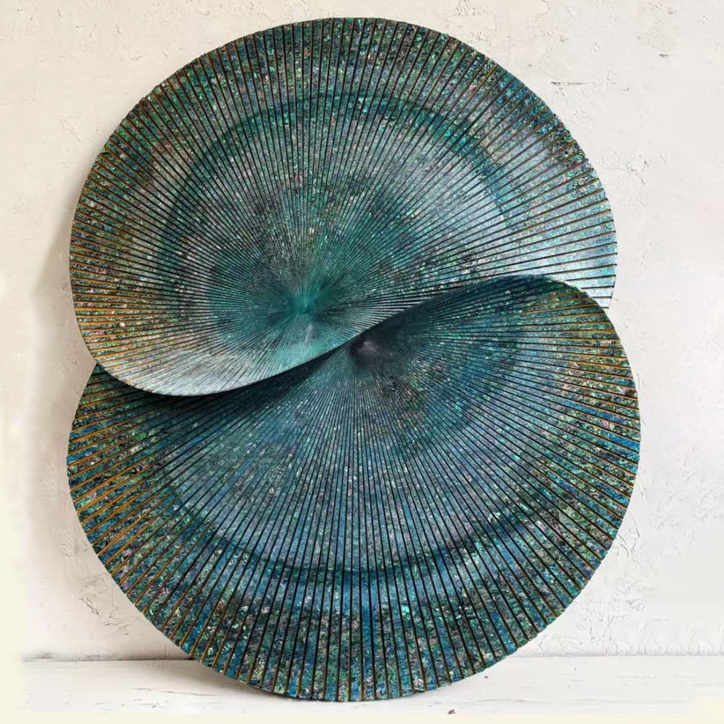 3D Abstract Wall Art 31 x 37 Inch, Teal Gold Textured Metal Wall Sculpture