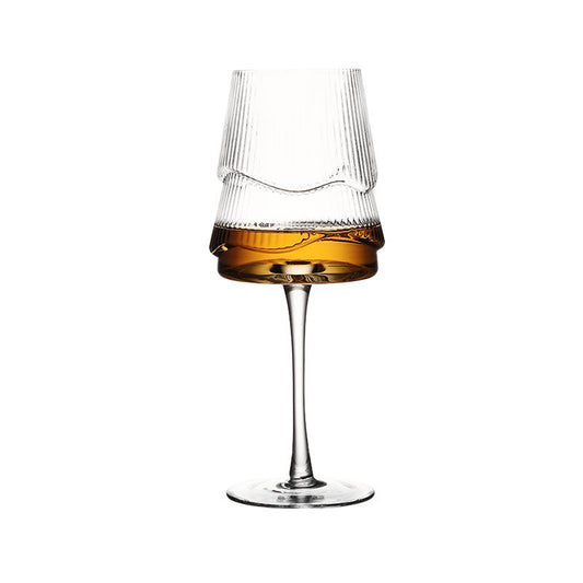 Ribbed Crystal Wine Glass, 18.6 oz Amber Base Stemmed Glass, Japanese Style Red Wine Glass, Elegant Goblet for Wine, Cocktails, Champagne, Dinner Parties and Home Bar, Set of 1