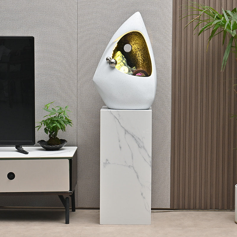 Modern Indoor Floor Fountain with LED Light and Mist, 23.6 Inch Water Feature