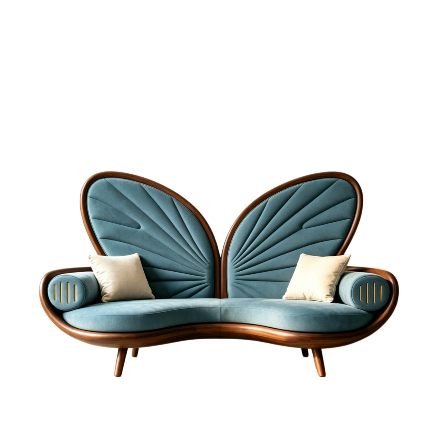 Blue Butterfly Back Ash Wood Loveseat with Accent Pillows