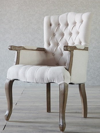 Tufted Upholstered Dining Chair with Solid Wood Frame and Linen Fabric