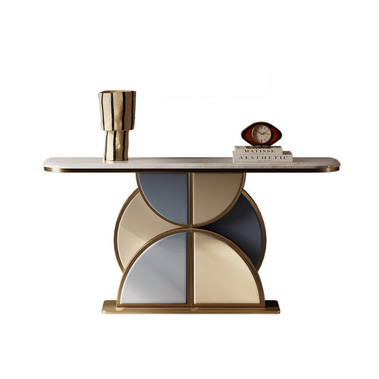 Natural Stone Entryway Console Table with Metal Base