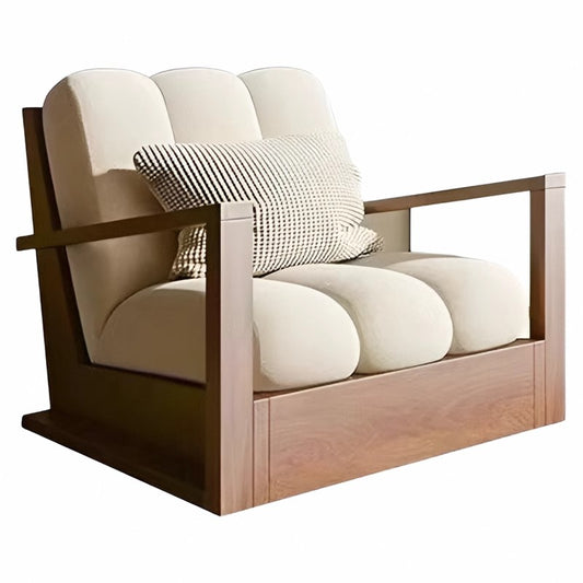 Solid Wood Accent Chair with Cream Velvet Cushions, Walnut Finish