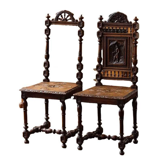 Vintage Solid Wood Dining Chair, Carved High Back Accent Chair for Dining Room, Study, Balcony and Living Room