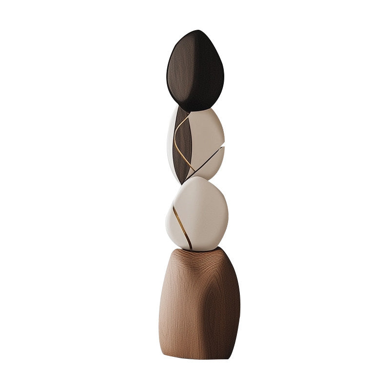 Modern Abstract Wood Floor Sculpture, Tall Carved Organic Stacked Statue, Brown and Ivory Decorative Art Accent for Hotel Lobby, Entryway, Living Room, Villa, Office and Gallery Decor