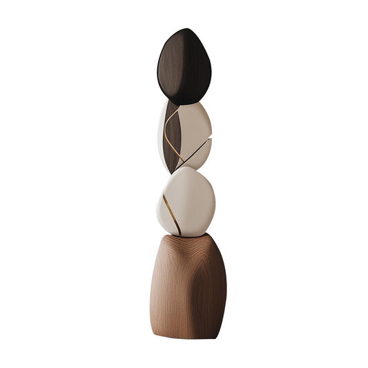 Modern Abstract Wood Floor Sculpture, Tall Carved Organic Stacked Statue, Brown and Ivory Decorative Art Accent for Hotel Lobby, Entryway, Living Room, Villa, Office and Gallery Decor