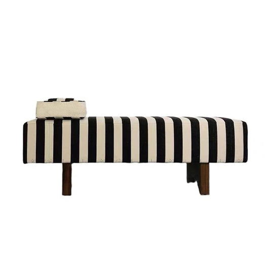 Black and Cream Striped Upholstered Bench with Wood Legs