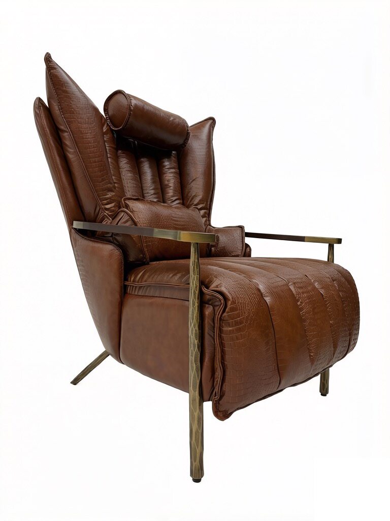 Vintage Brown Crocodile Embossed Leather Lounge Chair, High Back Accent Armchair, Full Grain Oil Wax Leather Single Sofa Chair for Living Room, Study, Tea Room and Lounge