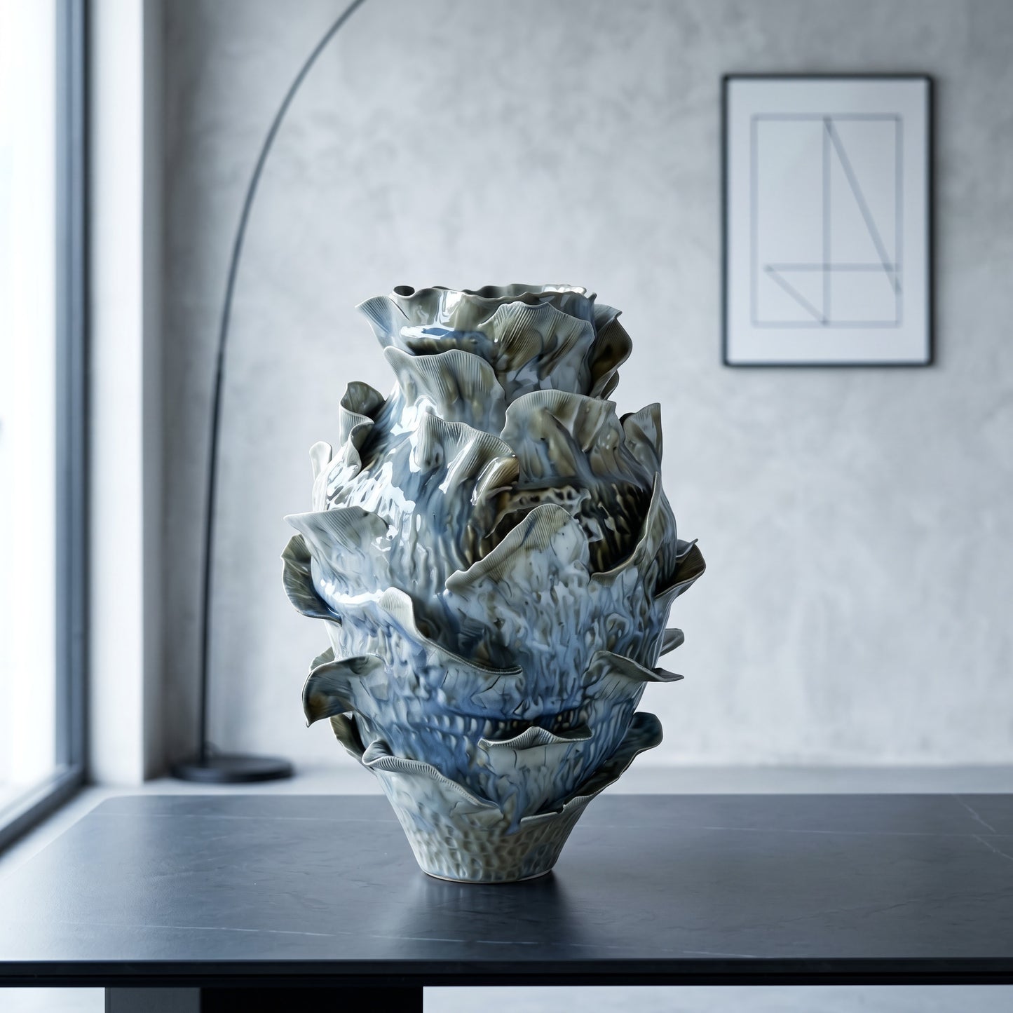 Handmade Blue Ceramic Abstract Sculpture for Tabletop Decor