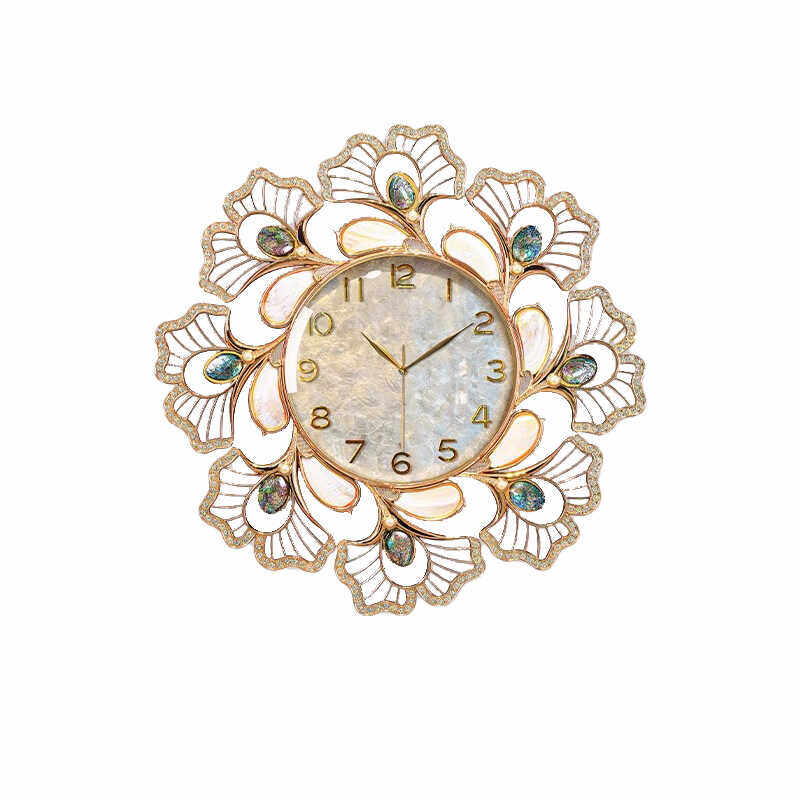 Large Floral Wall Clock, Silent Quartz Shell Dial Decorative Clock, 30.3 Inch