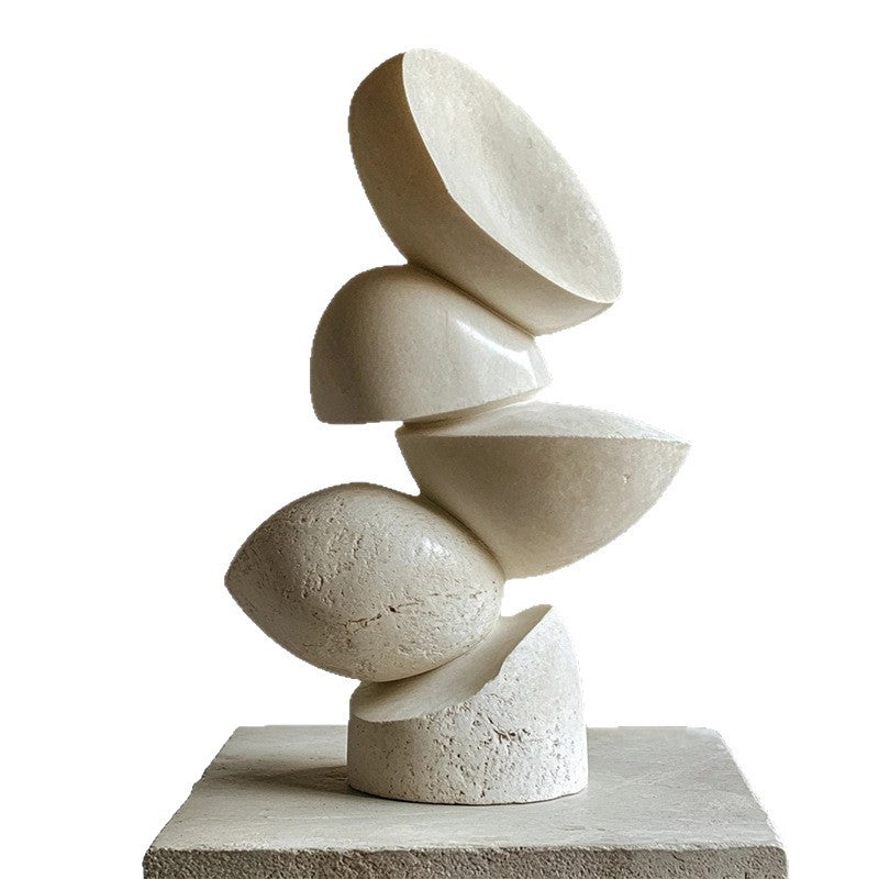 White Abstract Geometric Sculpture, Modern Stacked Tabletop Decor, 13.8 Inch