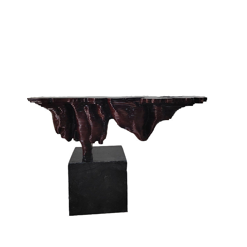 Abstract Wood Mountain Sculpture on Black Base, Modern Table Decor, 51.2 Inch