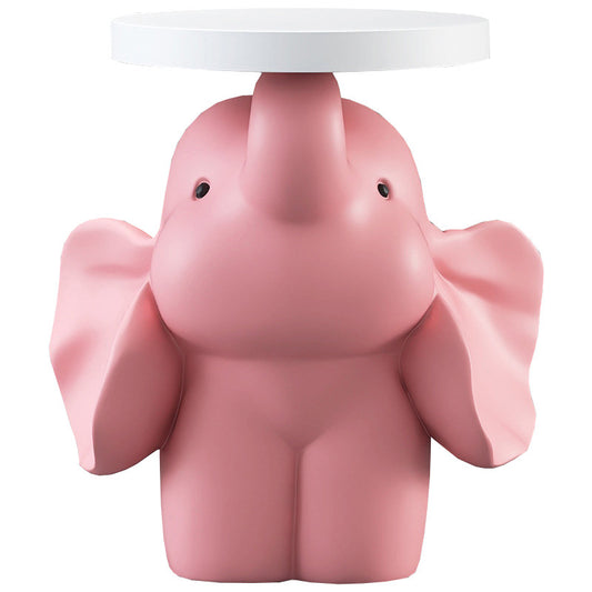 Pink Elephant Side Table, Round Accent End Table, Sculptural Resin Bedside Table for Living Room, Bedroom, Nursery, Sofa Side and Kids Room