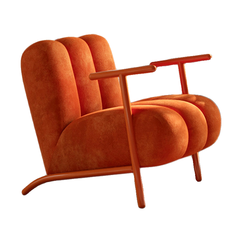 Burnt Orange Velvet Accent Chair with Sculpted Back and Metal Frame