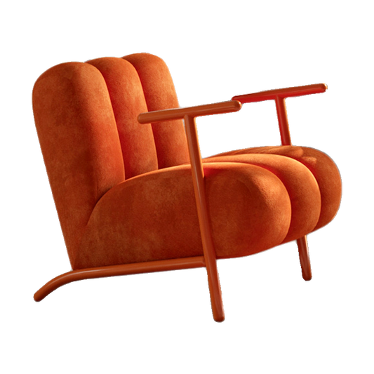 Burnt Orange Velvet Accent Chair with Sculpted Back and Metal Frame