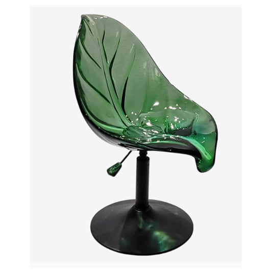 Transparent Green Resin Leaf Accent Chair, Adjustable-Height Sculptural Pedestal Seat with Botanical Vein Backrest for Living Room, Vanity, Hotel Lounge and Covered Patio
