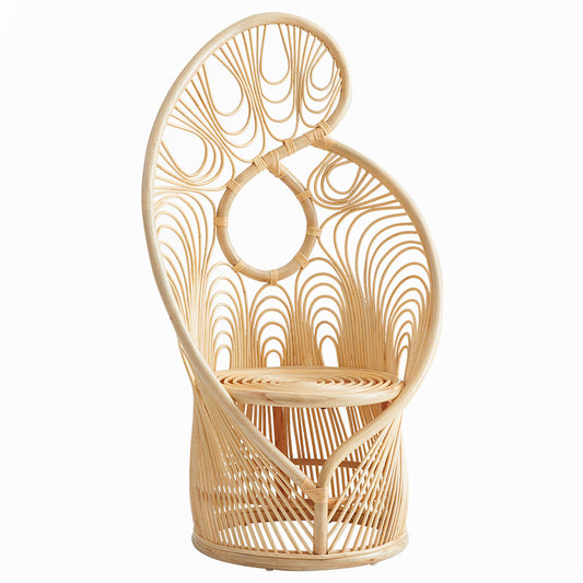 Natural Rattan Peacock Chair High Back Accent Chair Handwoven Boho Lounge Chair