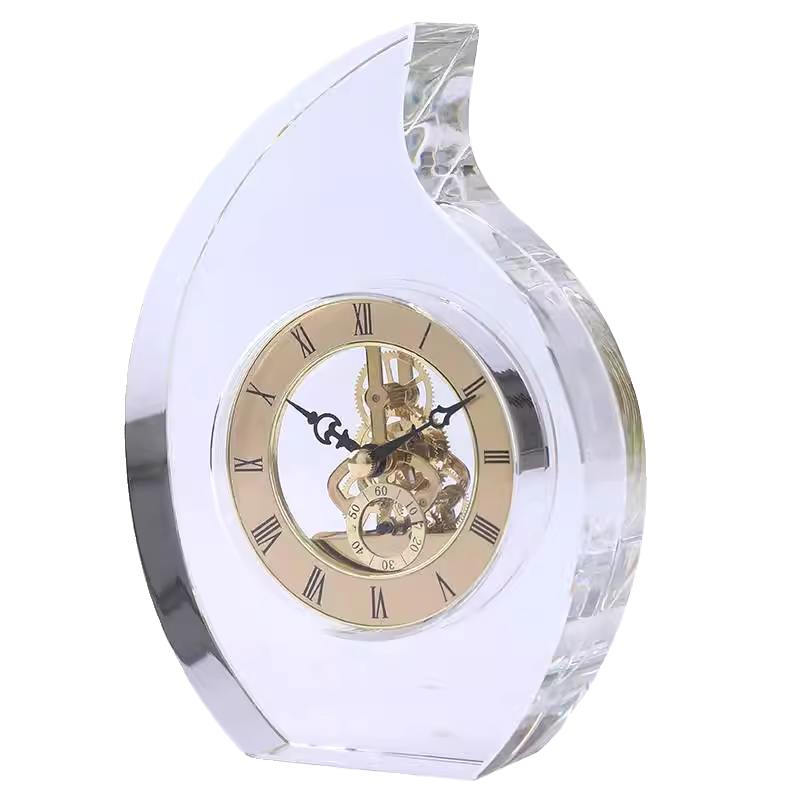 Crystal Table Clock with Exposed Gear Dial, Modern Decorative Desk Clock
