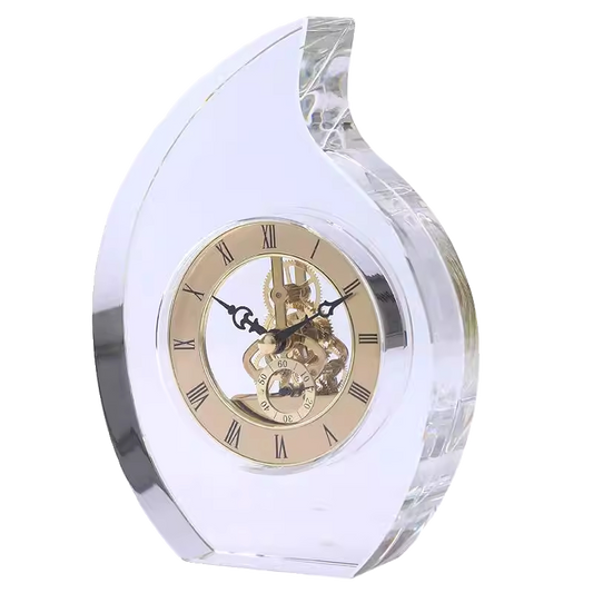 Crystal Table Clock with Exposed Gear Dial, Modern Decorative Desk Clock