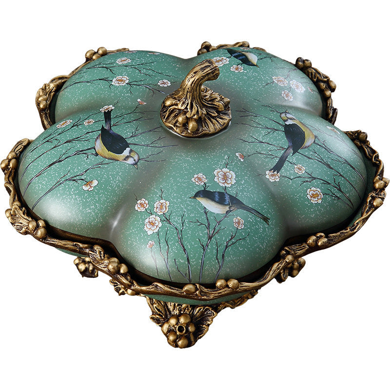 Green Covered Divided Candy Dish, 6-Section Dry Fruit Tray with Lid, European Style Decorative Snack Serving Bowl for Nuts, Candy, Cookies, Dried Fruit, Coffee Table, Tea Table, Living Room Decor