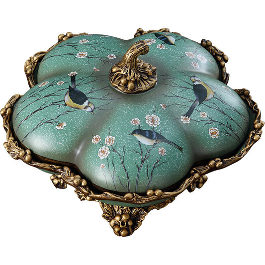 Green Covered Divided Candy Dish, 6-Section Dry Fruit Tray with Lid, European Style Decorative Snack Serving Bowl for Nuts, Candy, Cookies, Dried Fruit, Coffee Table, Tea Table, Living Room Decor