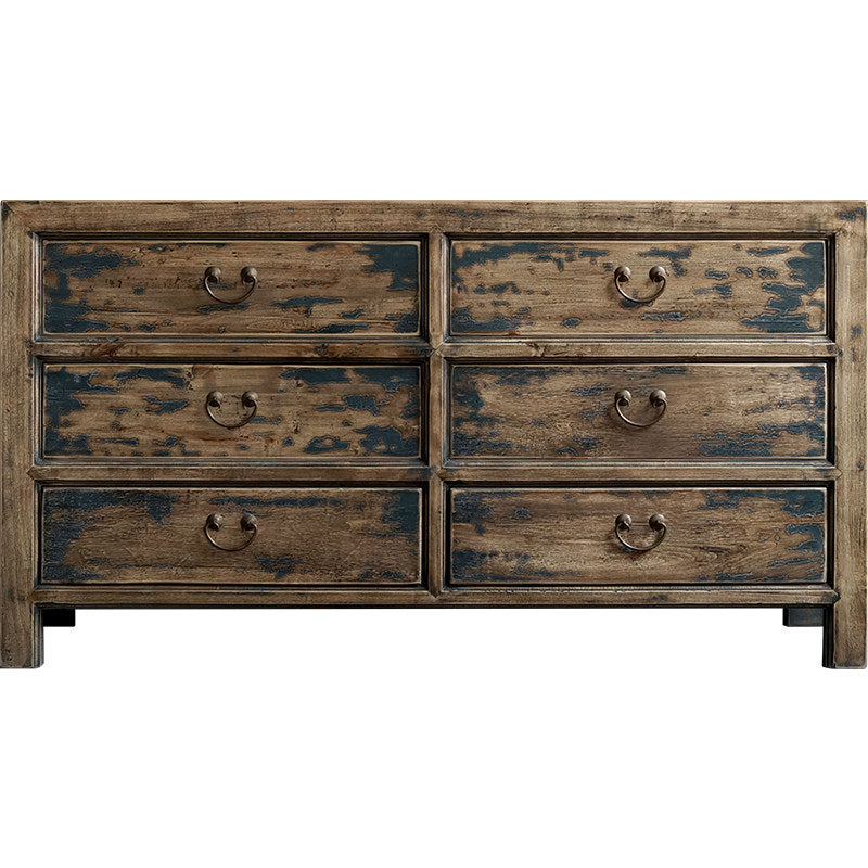 Vintage 6-Drawer Wood Dresser with Distressed Navy Finish