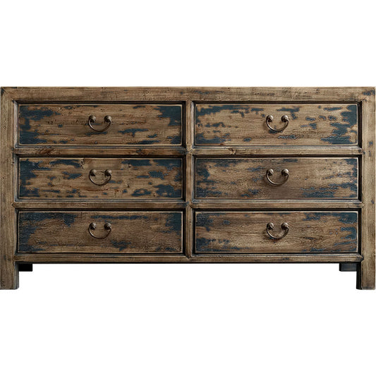Vintage 6-Drawer Wood Dresser with Distressed Navy Finish