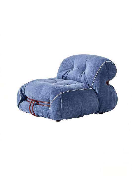 Blue Denim Accent Lounge Chair, Modern Upholstered Single Sofa Chair with Metal Frame Detail, Oversized Leisure Chair for Living Room, Bedroom, Lounge and Reading Corner
