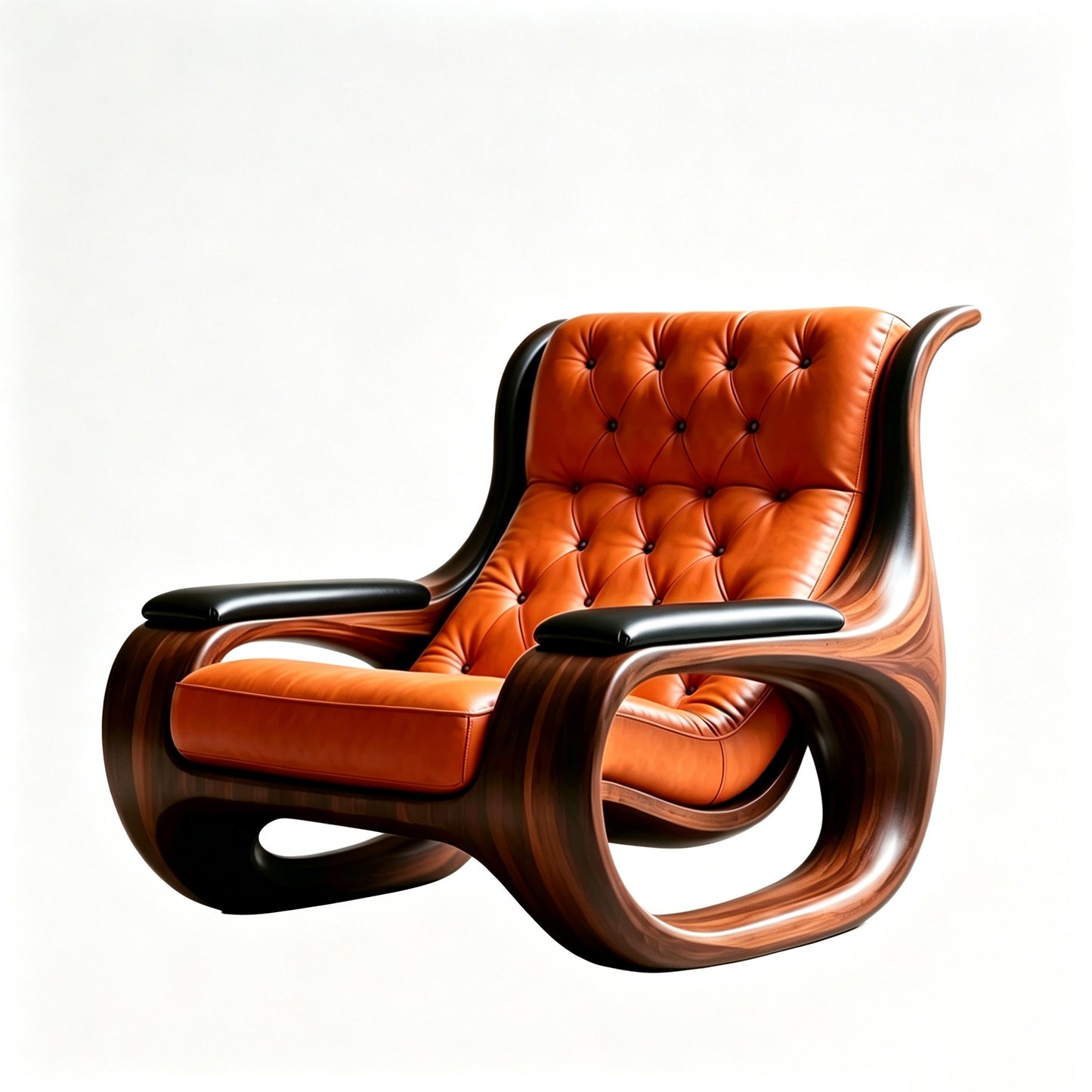 Solid Ash Wood Leather Accent Chair, Orange Tufted Lounge Armchair